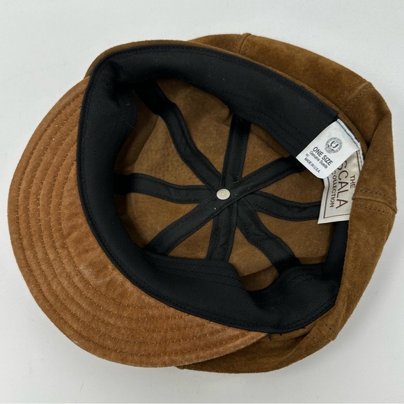 Vintage 70s Union Made USA Suede Leather Newsboy Cap Hat - Picture 7 of 9